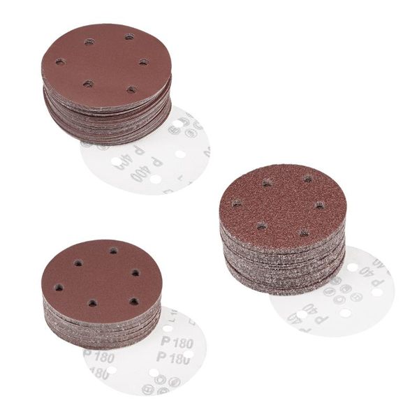 

uxcell 50pcs 5-inch sanding disc 6 holes aluminum oxide flocking back sandpapers for grinding and polishing on metal wood