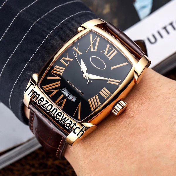 

new kalpa pf008629.01 automatic mens watch rose gold black dial gold roman markers big date brown leather watches e39c3, Slivery;brown