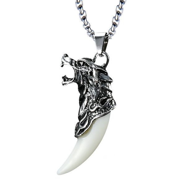

stainless steel male pendant necklaces punk fashion brave men wolf tooth spike pendant necklace for, Silver