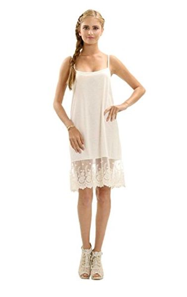 

la gen women's chiffon lace full length camisole slip dress extender, Black;gray