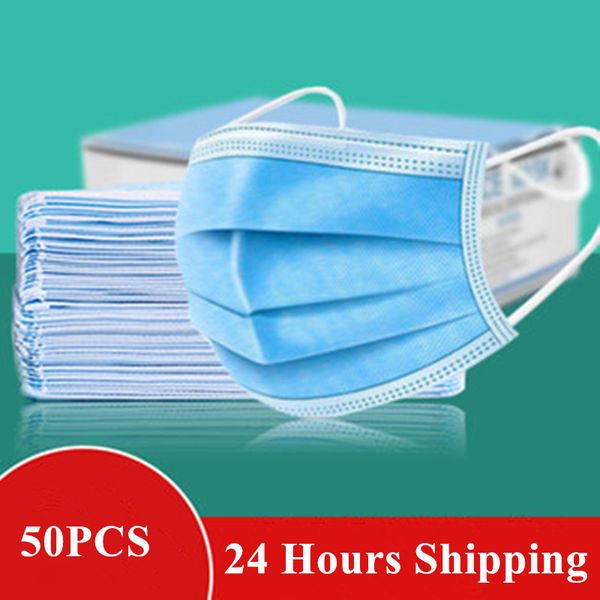 

50pcs/lot 3-layer disposablemask safety anti flu mouth face mask anti-dust earloops masks