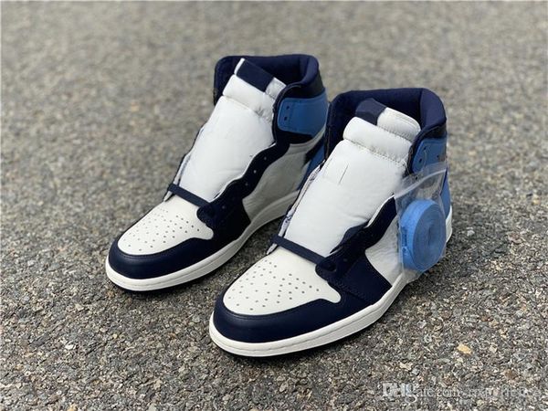 

2019 new 1s authentic air 1 high og unc leather obsidian university blue retro sail 555088-140 men basketball shoes sports sneakers