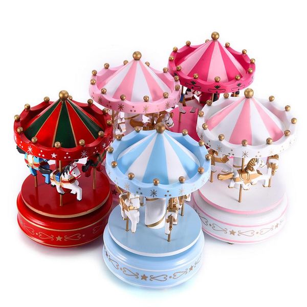 

vintage wooden horse merry-go-round carousel music box for kids children girls christmas birthday gift toy wedding decoration