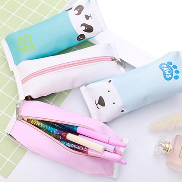 

cute cartoon school pencil case pu leather pencilcase for children creative panda zipper pen bag pouch box