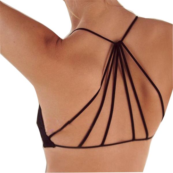 

lady back cut out padded bra lingerie strappy cage open back push-up bra bustier bralette bralet crop top, Red;black