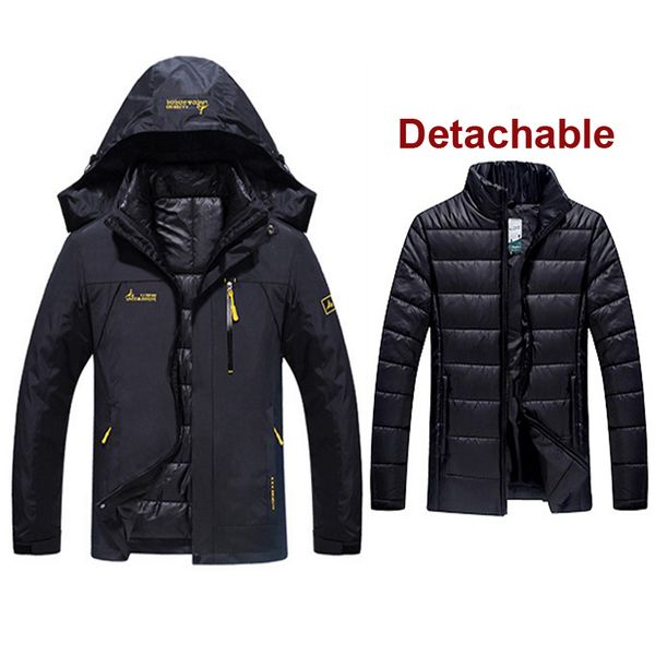 

6xl plus size men 3 in 1 jacket with down liner clothes outdoor male thermal warm trekking hiking camping skiing climbing coats, Blue;black