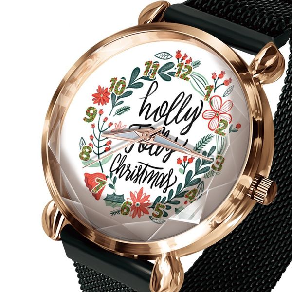 

new year watches girl and boy students christmas gift santa claus ladies mesh with magnetic buckle quartz watch, Slivery;brown