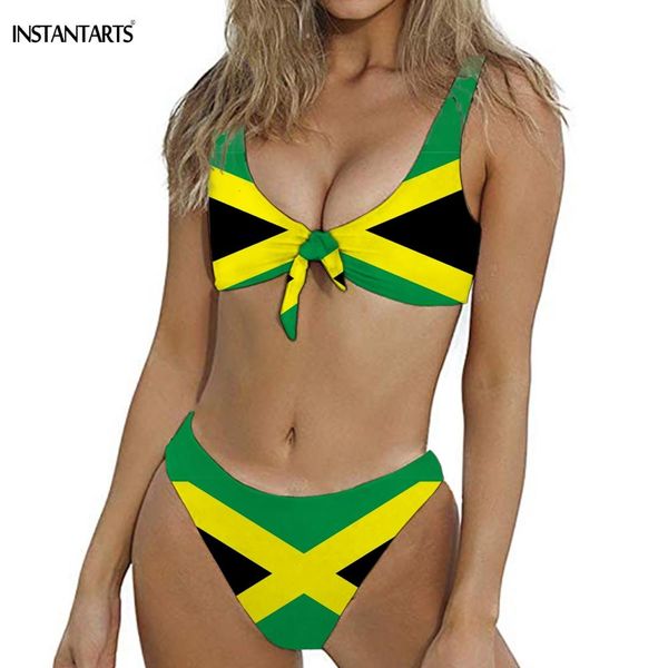 

instantarts 2019 new woman bikini set jamaican flag print bow-knot summer bathing swimsuits xs s m l xl xxl beachwear