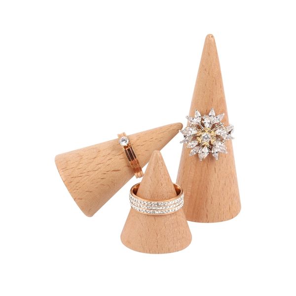 

upscale boutique wood ring jewelry display holder cone shaped organizer stand support finger rack bague crafts storage showcase