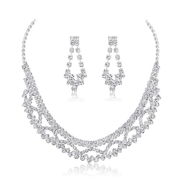 

xiufen 2pcs/set women jewelry sets silver color stylish rhinestone bridal jewelry set vivid color necklace earring set