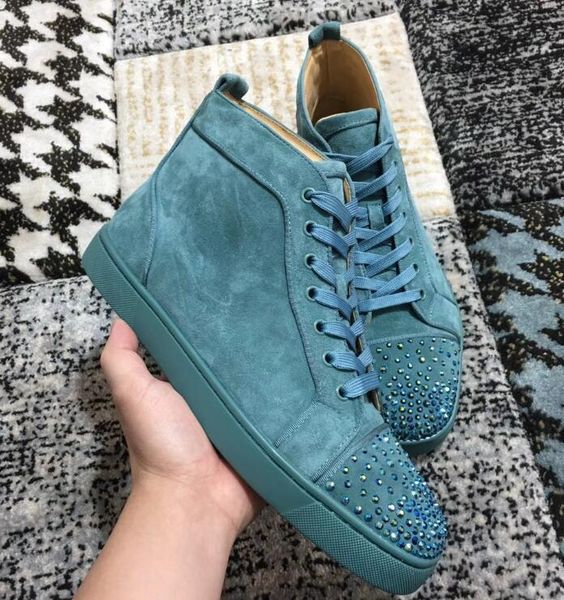 

2019casual shoes sneaker studded spikes men trainers red bottom shoessmoky blue new designer brand flats leather for suede35-46, Black