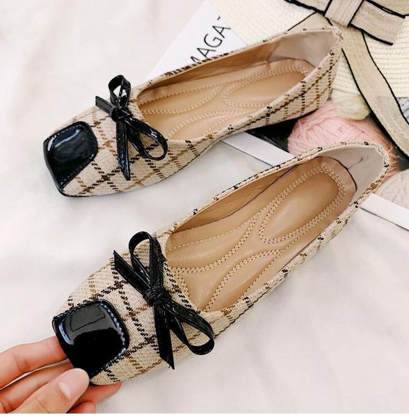 

women's flat single shoes female 2018 new autumn bow square head casual shoes fashion wild peas, Black