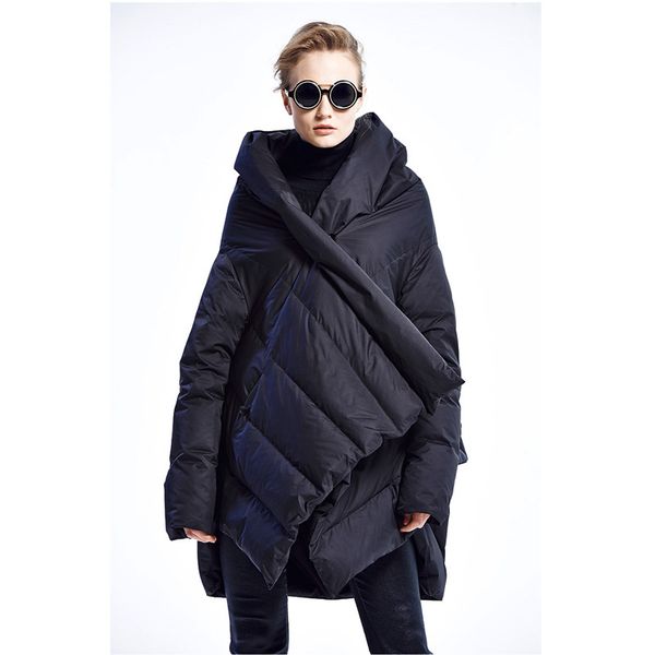 

winter women hooded long down jacket white duck down jackets warm double-sided wear coat parka female elegant outwear, Black