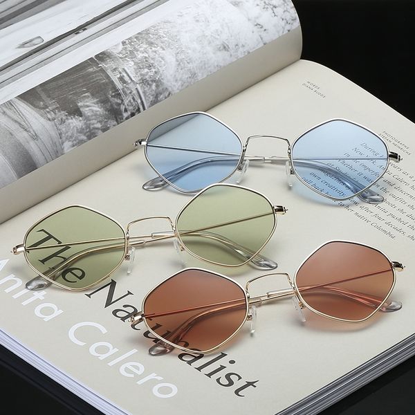 

metal frame new polygon ladies brand designer vintage sunglasses sunglasses double beam sunglasses fashion couple glasses, White;black