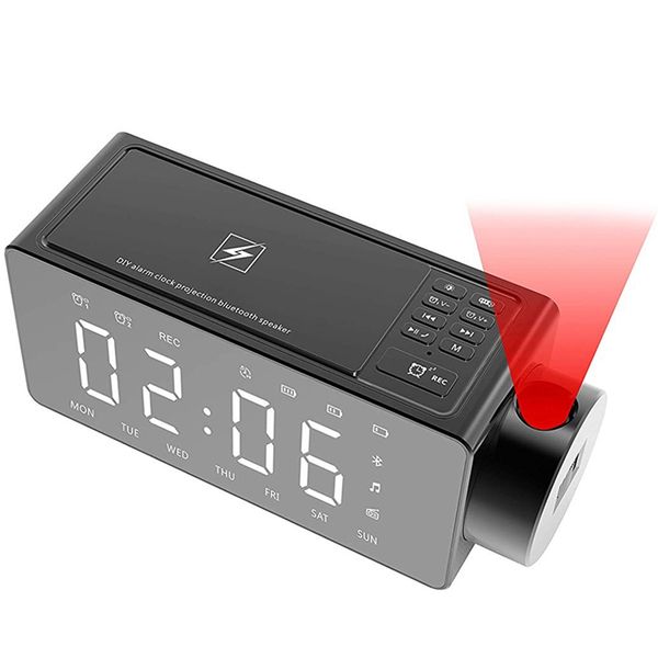 2019 Projection Alarm Clock Bluetooth Speaker With Wireless Charging Diy Ringtone One Click Snooze Bluetooth Call Speaker Fm Radio Au From Galry