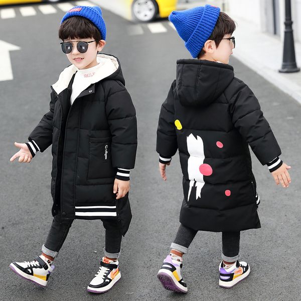 

winter children's clothing cotton thick jacket long cotton coat hooded boy winter coat 4-13years, Blue;gray