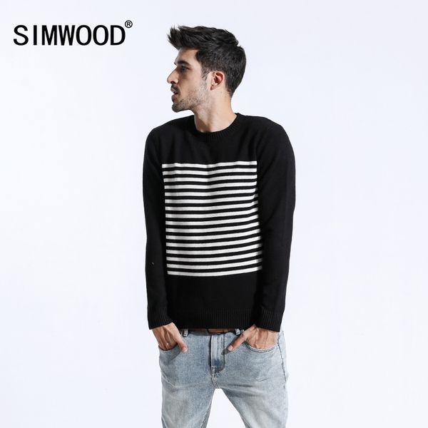 

simwood 2019 весна зима свитер мужчин slim fit повседневная полосатый пуловеры мода плюс размер трикотажные шерстяной свитер одежда 180463, White;black