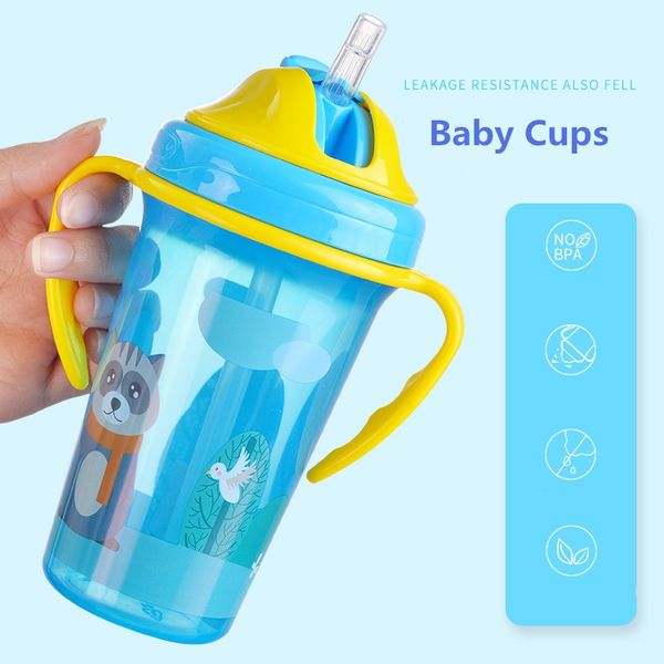 

3 colors baby learning drinking cup with double handle flip lid leakproof feeding drinking magic cup infants water cups bottle