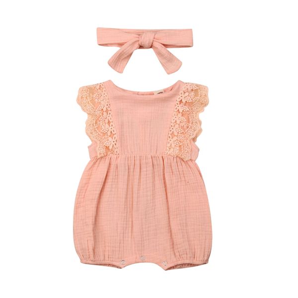 

fashion newborn baby girls ruffle sleeveless romper jumpsuit headband outfit, Blue