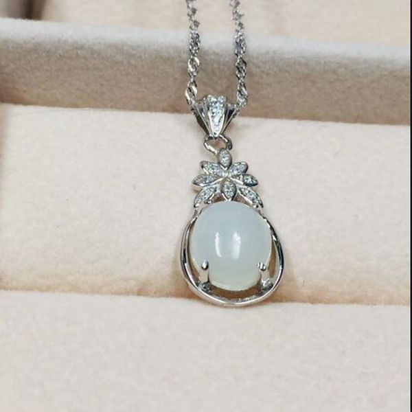 

925 sterling silver white хотан jade лаки подвеска + ожерелье цепь изящных ювелирных изделий шарма подарков