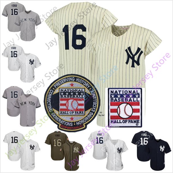 

Whitey Ford Jersey 1961 New York Cooperstown Yankees Hall Of Fame Patch Men Women Youth Cream Pinstripe Home Away