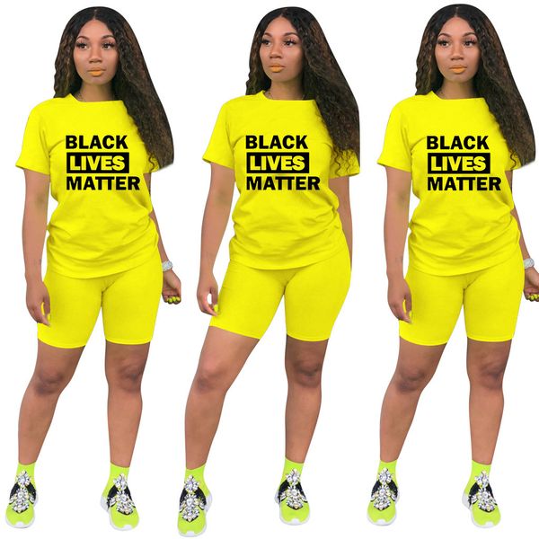 

8styles women shorts tracksuit black lives matter letter printed two piece set t-shirt + shorts outfits summer sports suit tees gga3503-2, White