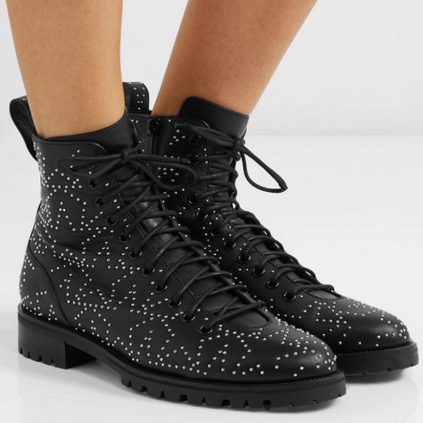 

rivets decor pentagram pattern women genuine leather boots square heel round toe summer cool lace up ankle boots women, Black