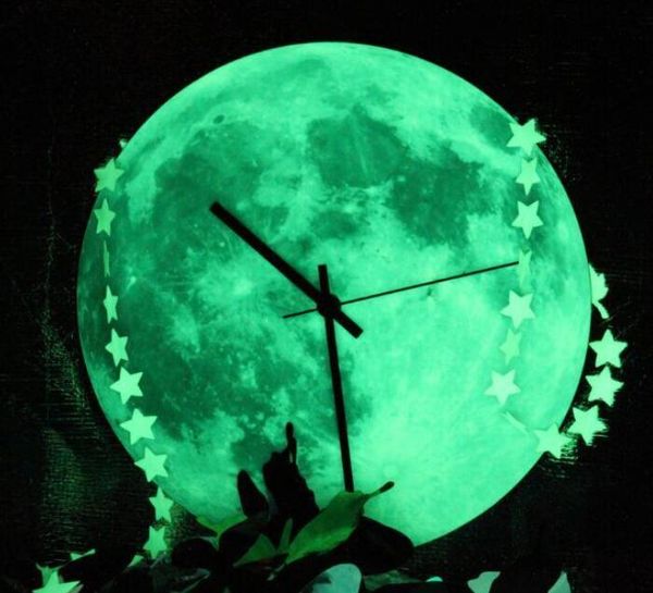 Glow In The Dark Moon Wall Clock Romantic Luminous Moon Home Decor Quartz Sweep Movement Silence For Bedroom Large Blue Wall Clock Large Clock From