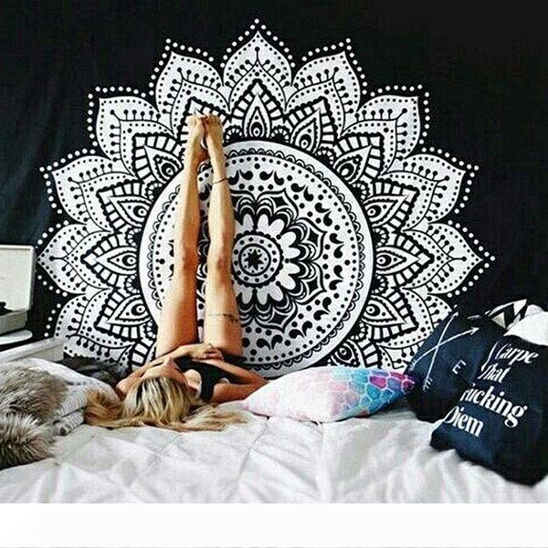 

black and white tapestry wall hanging tapestry, mandala tapestries indian traditional cotton printed bohemian hippie large wall art 79x59