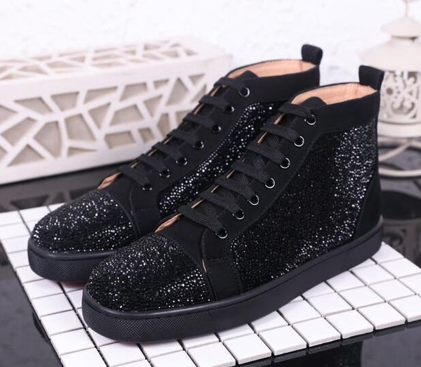 

2019 studded spikes casual flats red bottom men shoes new for mens and women party designer sneakers lovers genuine leather t07, Black