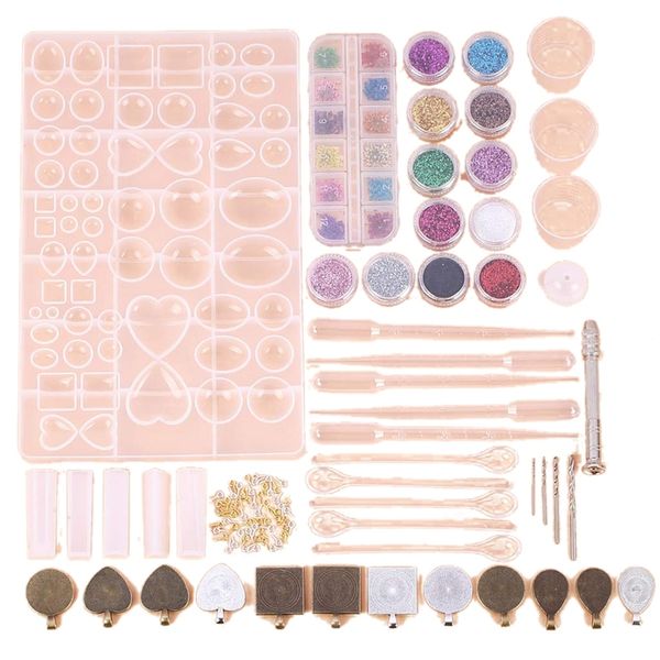 

resin jewelry molds, 107 pcs set diy crystal epoxy glue kit bangle pendant jewelry silicone , resin casting molds, Blue;slivery