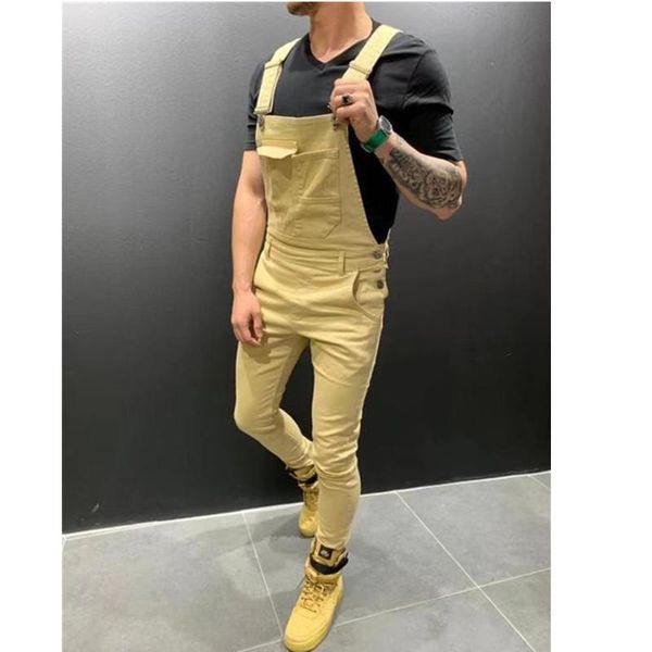 

new jumpsuits hi street distressed denim bib overalls for man fashion men's ripped jeans suspender pants size fashion, Blue
