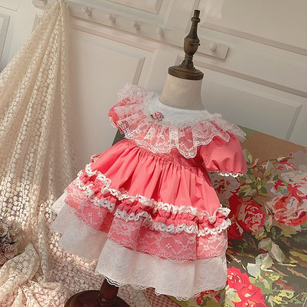 

5390 ruffles lace floral tutu dress toddler princess baby girl dress party wedding brithday kid for girl wholesale clothes, Red;yellow