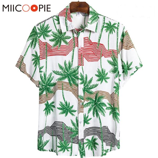 

summer mens casual hawaiian shirt clothes 16 colors short sleeve lapel collar men shirts coconut tree printed social camisa, White;black