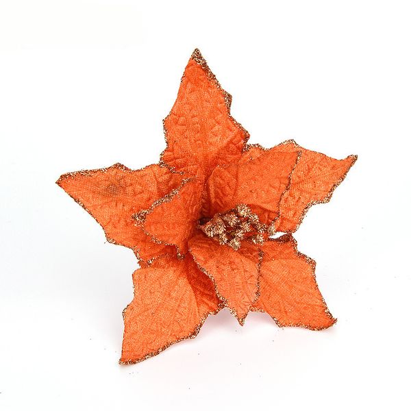 

10pcs diy cuttings artificial bright hollow flower glitter poinsettia home ornament festival christmas tree decor wedding