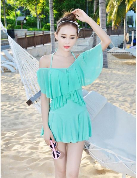 

5 colors unique design women's swimming suit skirt bathing suits one piece swimwear solid swimsuit beach dress ladies -2xl, White;black