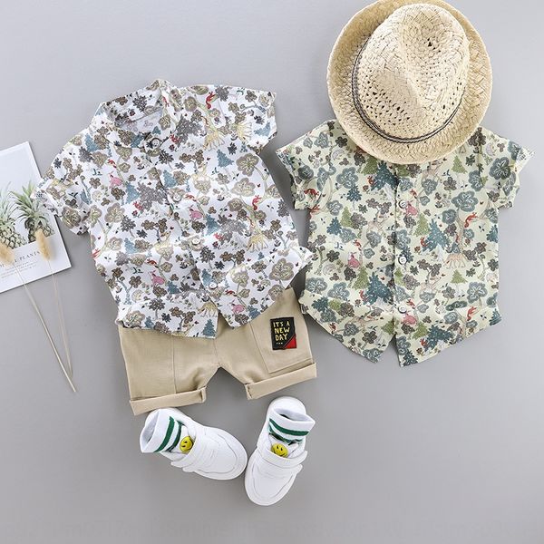 

small children's clothing flower leaf stand collar shirt two-piece suit baby lapel short sleeve shirt children's wear
