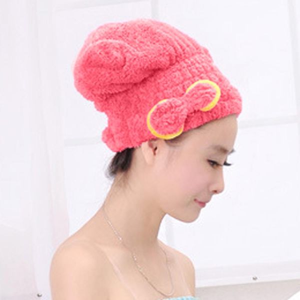 

pure color coral fleece dry hair cap superfine fiber bow princess hat absorbent cap head bath towel