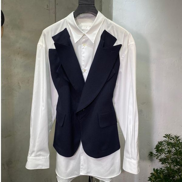 

women's blouses & shirts [ewq] 2021 spring long sleeve stitching double fake two-piece vest shirt coats fashion trend ladies women blou, White