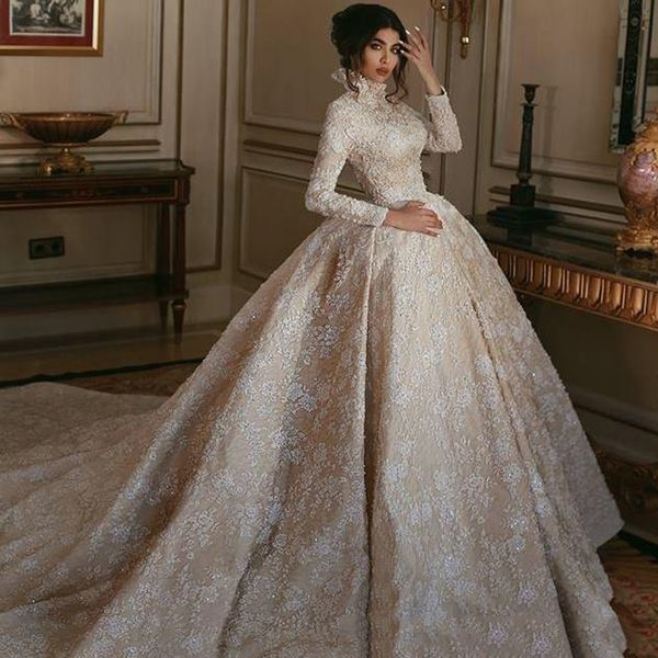 Arabic Dubai Ball Gown Wedding Dress With Appliques 2019 Muslim
