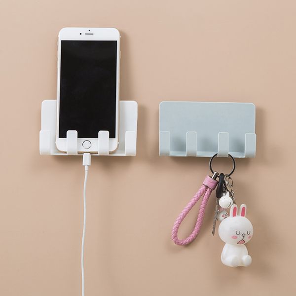 

wall mount phone holder socket charging box wall without trace 4 hook storage rack bracket stand holder shelf mount