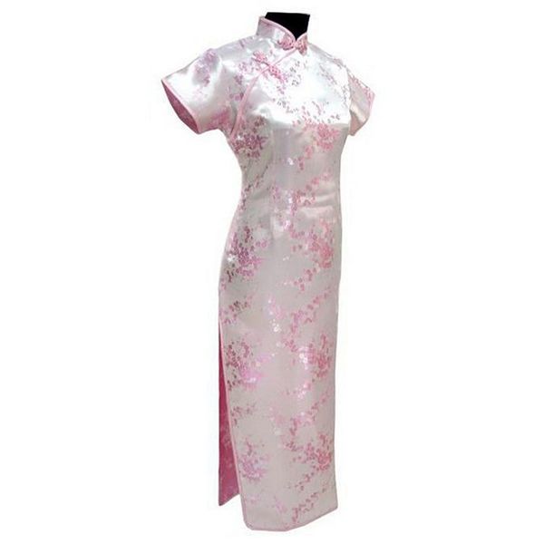 

pink chinese traditional dress women satin qipao long cheongsam flower plus size s  l xl xxl xxxl 4xl 5xl 6xl lg03, Red