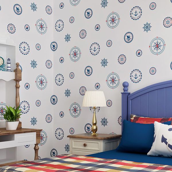 

large mural mediterranean wallpaper boys child bedroom background wall non-woven sailboat blue circle cartoon decor wallpaper