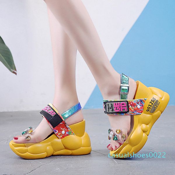 

new platform colorful rhinestones pvc sandals women chunky summer fashion transparent wedges super high heels sandalias mujer c22, Black