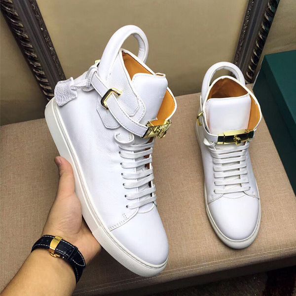 

luxury designer men sneakers cowhide fashion men comfortable casual flat shoes high shoes lock shoes 38-46, Black