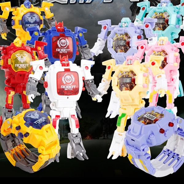 

новая 2019 детской творческой деформация будильник часы робот мультфильм свет история машина игрушка робот деформация car221