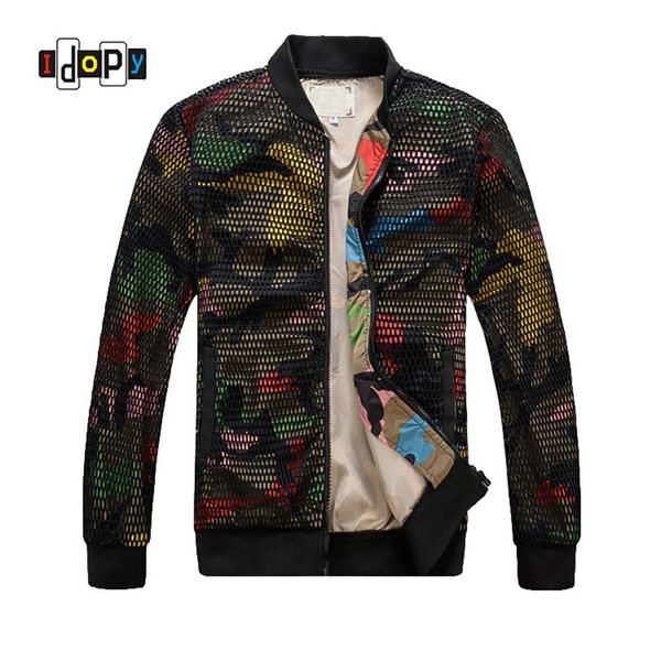 

fashion mens camouflage bomber jacket hollow out designer slim fit camo windbreaker baseball jacket and coat for men, Black;brown