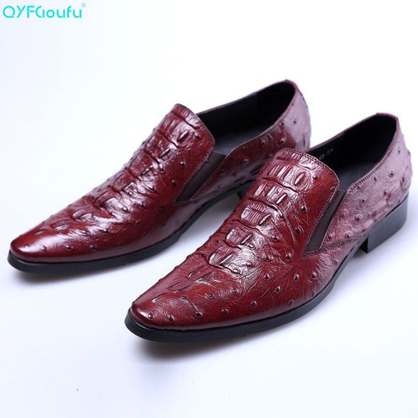 

qyfcioufu new design fashion black wine red genuine leather man dress shoes fashion men formal crocodile pattern party shoes