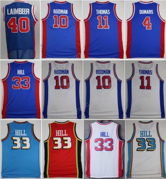 

11 isiah thomas jersey men 40 bill laimbeer 10 dennis rodman basketball jerseys 4 joe dumars 33 grant hill throwback blue white, Black;red