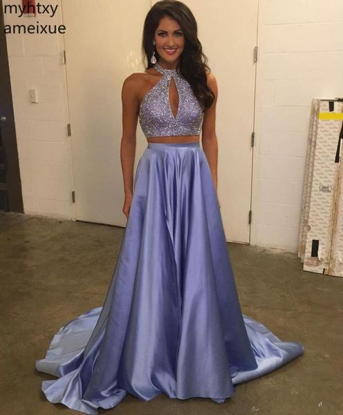 

2019 charming two pieces lavender purple prom dresses a line high neck sparkly beads formal evening gowns party dresses, White;black